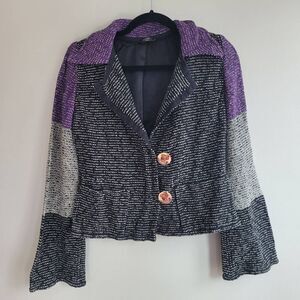 Vintage Annikki Karvinen geometric lagenlook art to wear blazer flared‎ sleeve